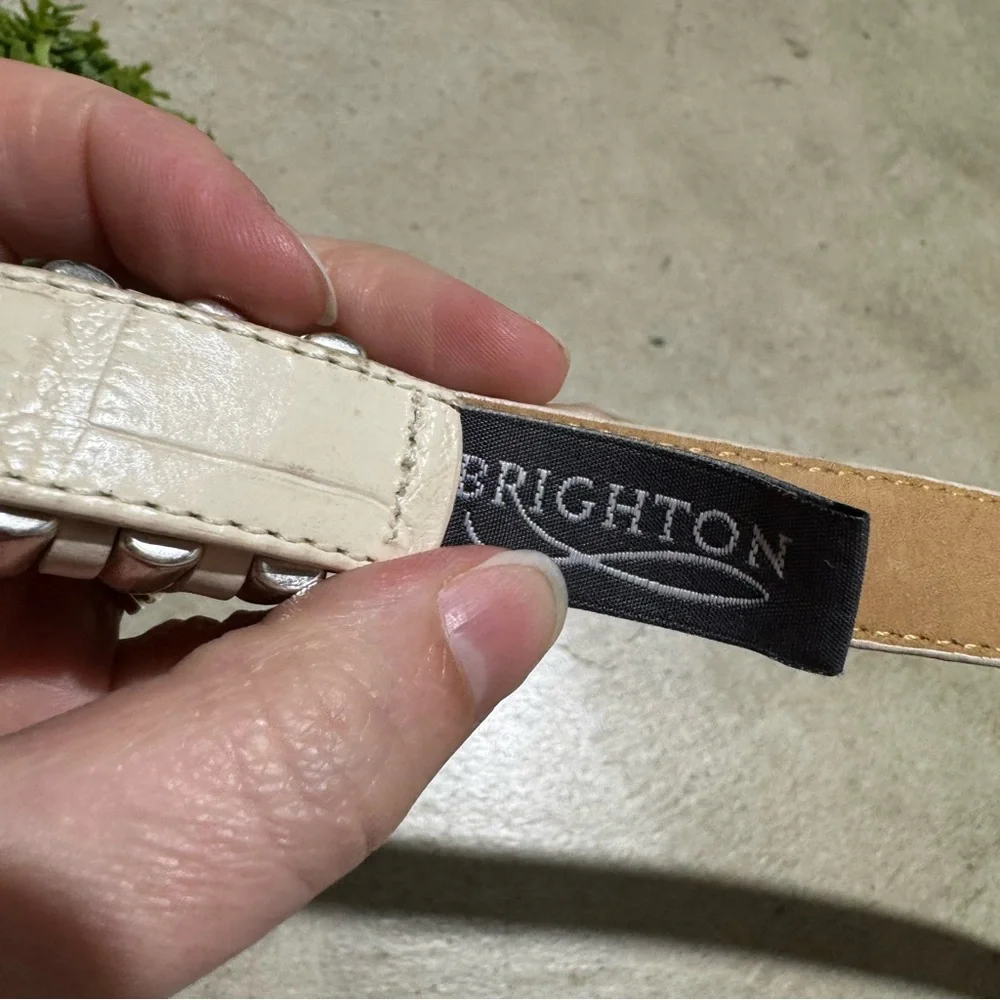 Brighton Cream Leather‎ Belt Women Size Large 34 Gold Charms Classic Spring